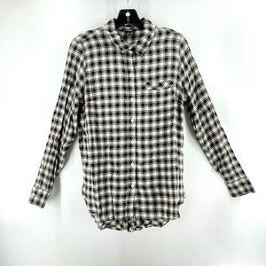 Lucky Brand Women's Plaid Flannel Black Cream Button Down Shirt Top Size Small